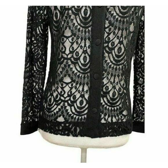 Banana Republic lace nude blouse sz s scoop neck long sleeve sheer top black - Picture 7 of 7
